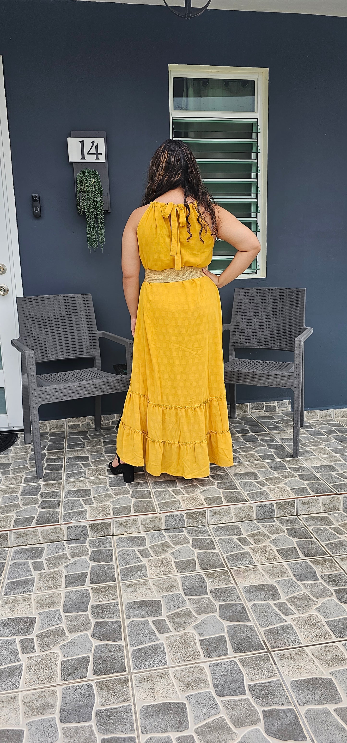Halter Tie Back tiered Hi&Low Maxi Dress