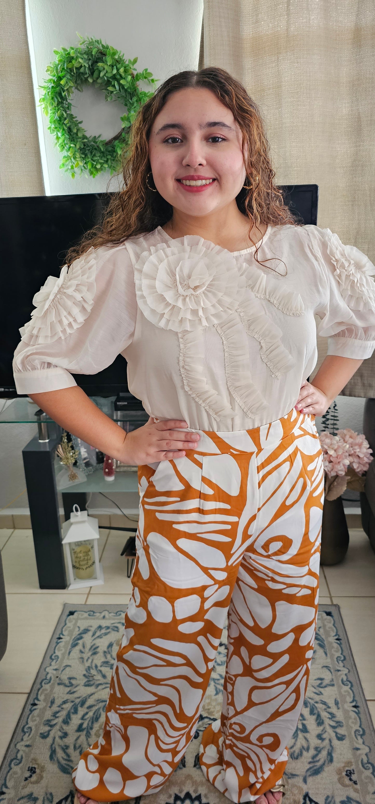 Woven linen texture 3D Flower top
