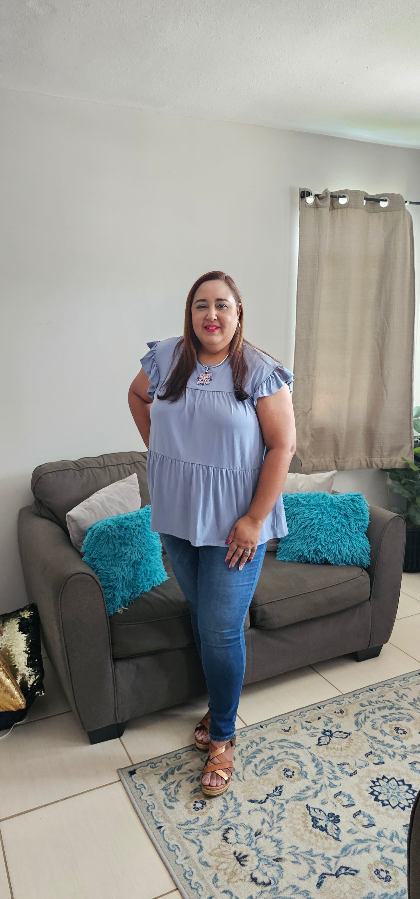Plus size tiered ruffle solid swing top