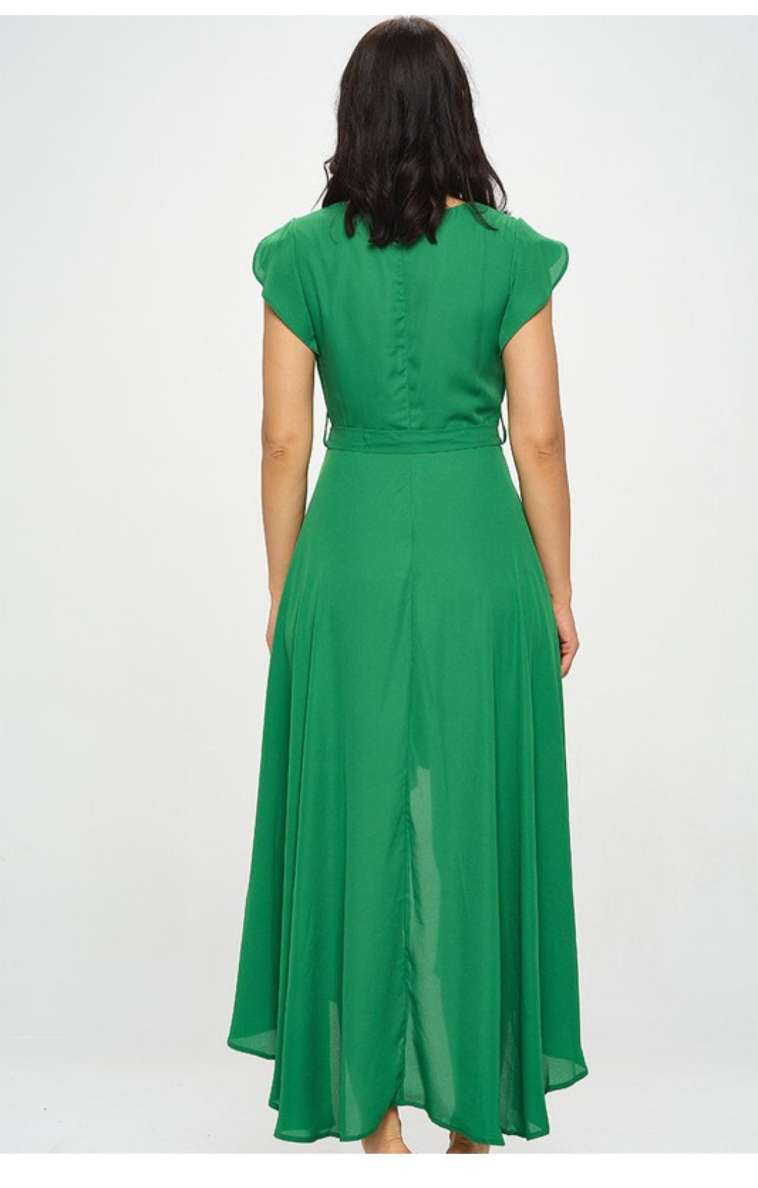 Solid Flutter sleeve faux-wrap maxi dress