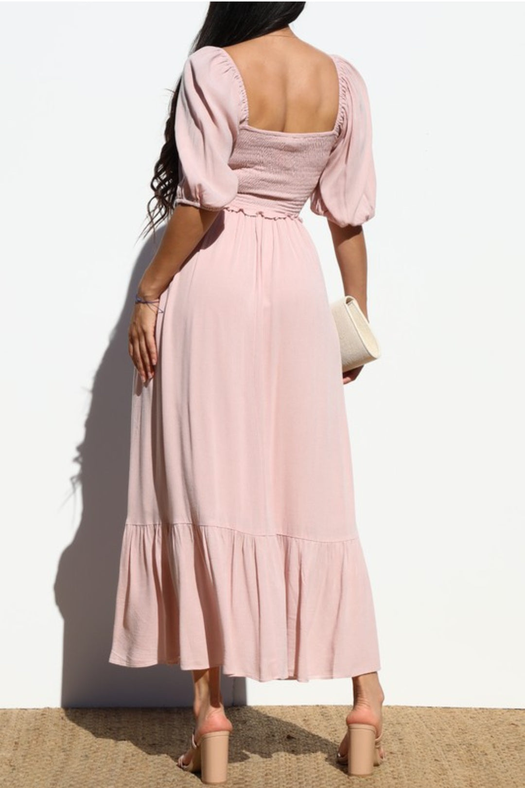 Smocked top woven long dress