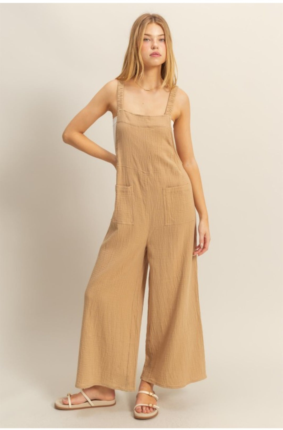 Double gauze pocket overall jumpsuit