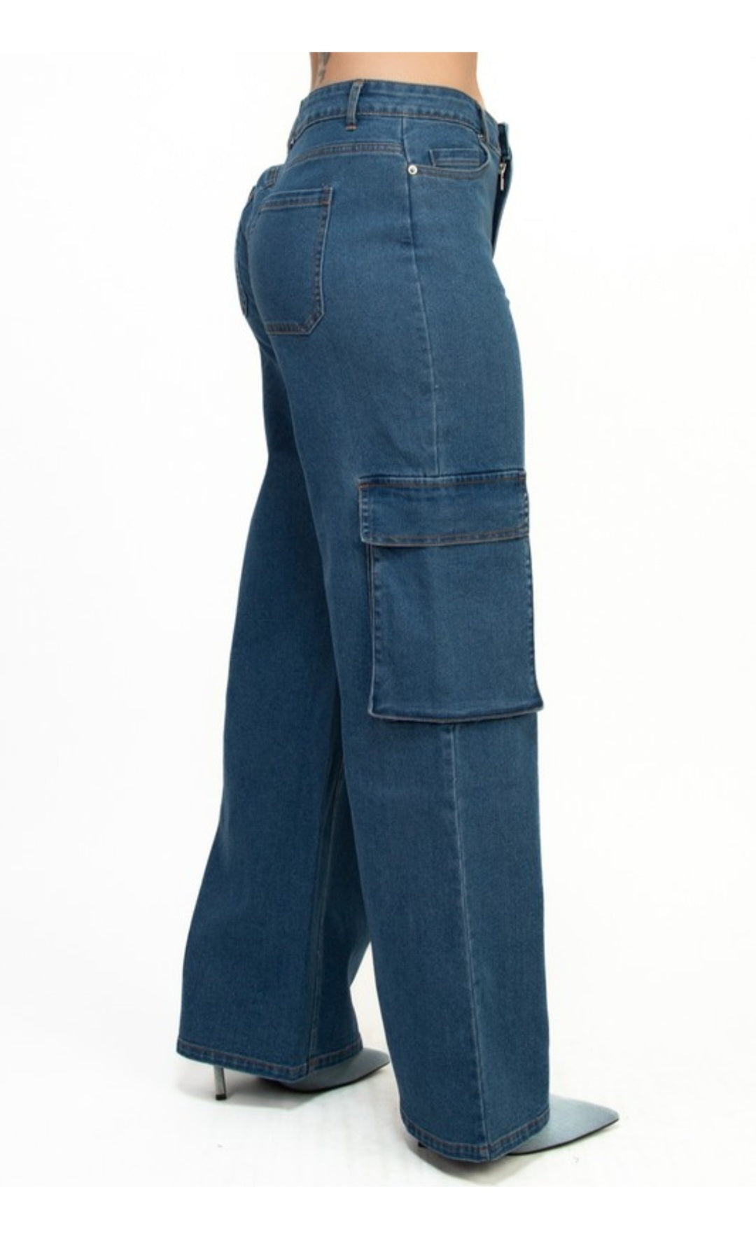Mid-Rise cargo denim pants