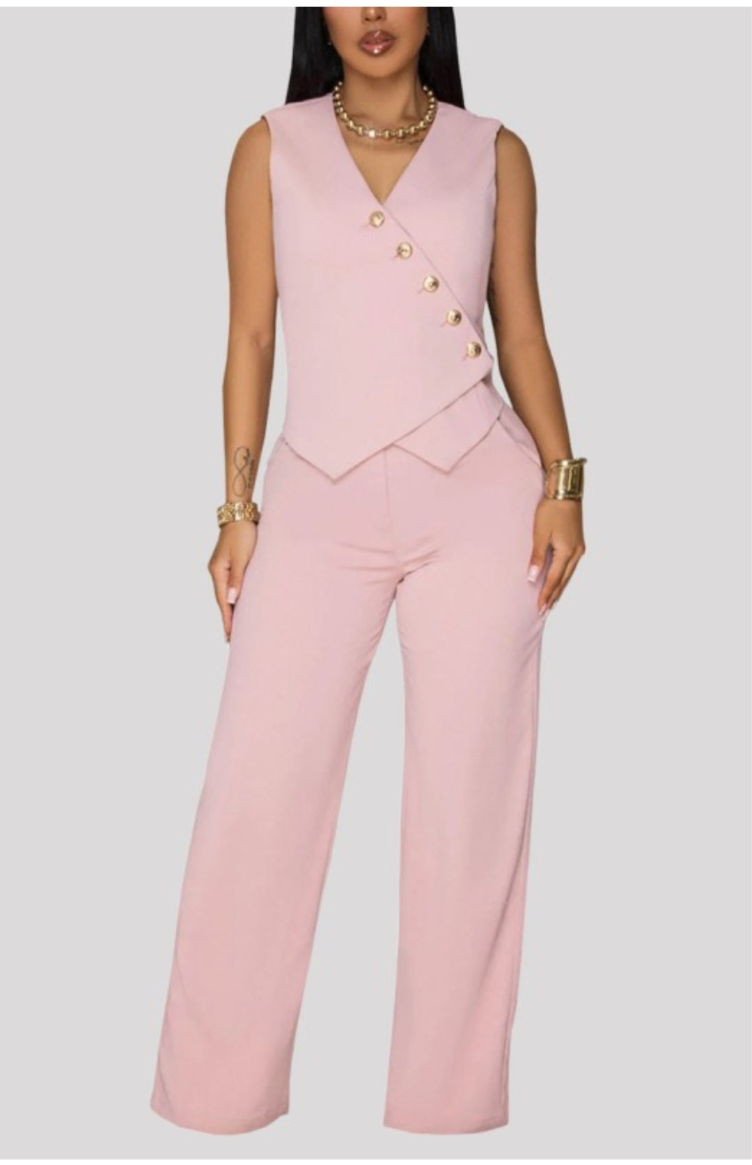 Sleeveless Buttoned Casual Pants Set