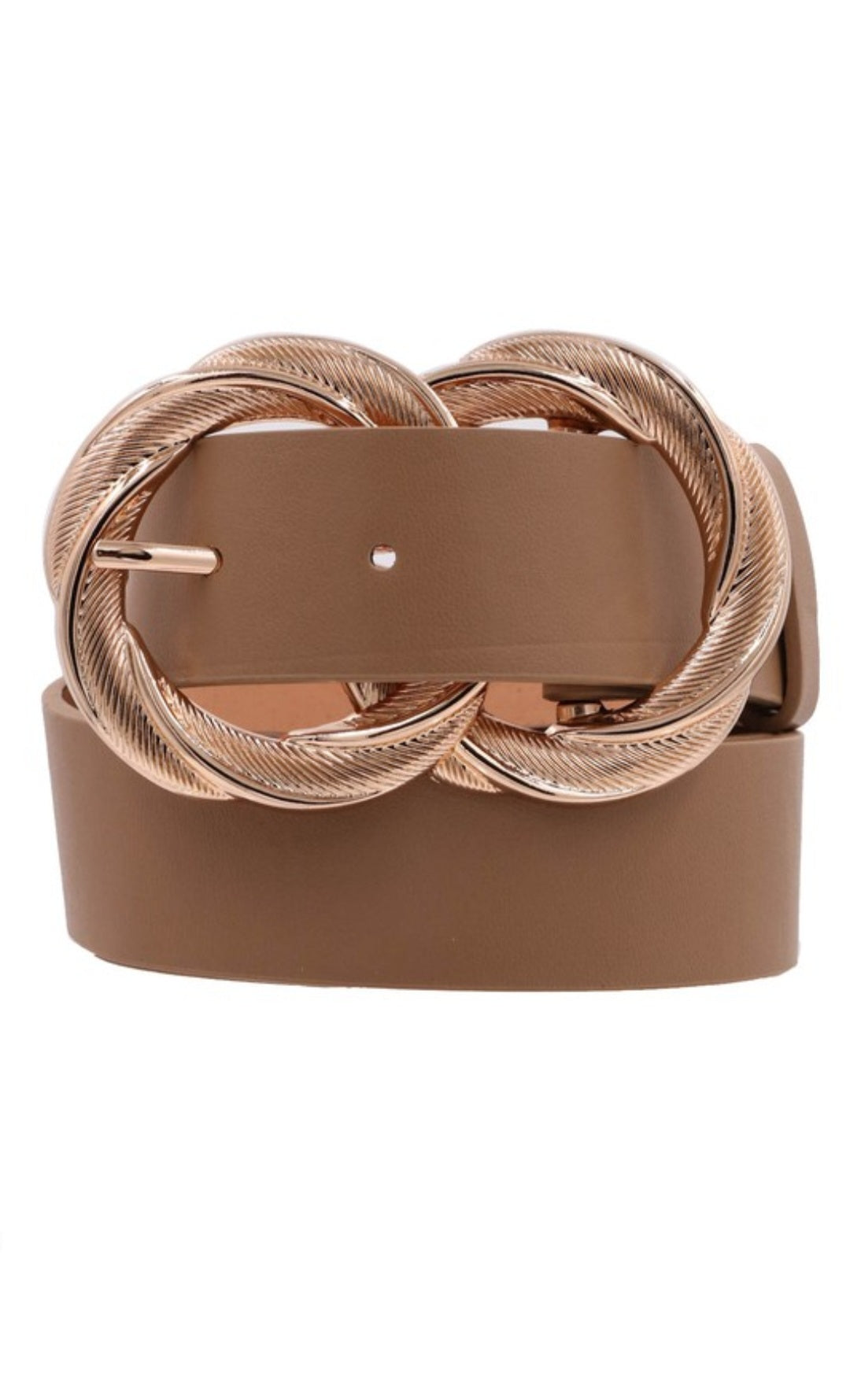 Metal Twisted Double Ring Buckle Faux Leather Belt