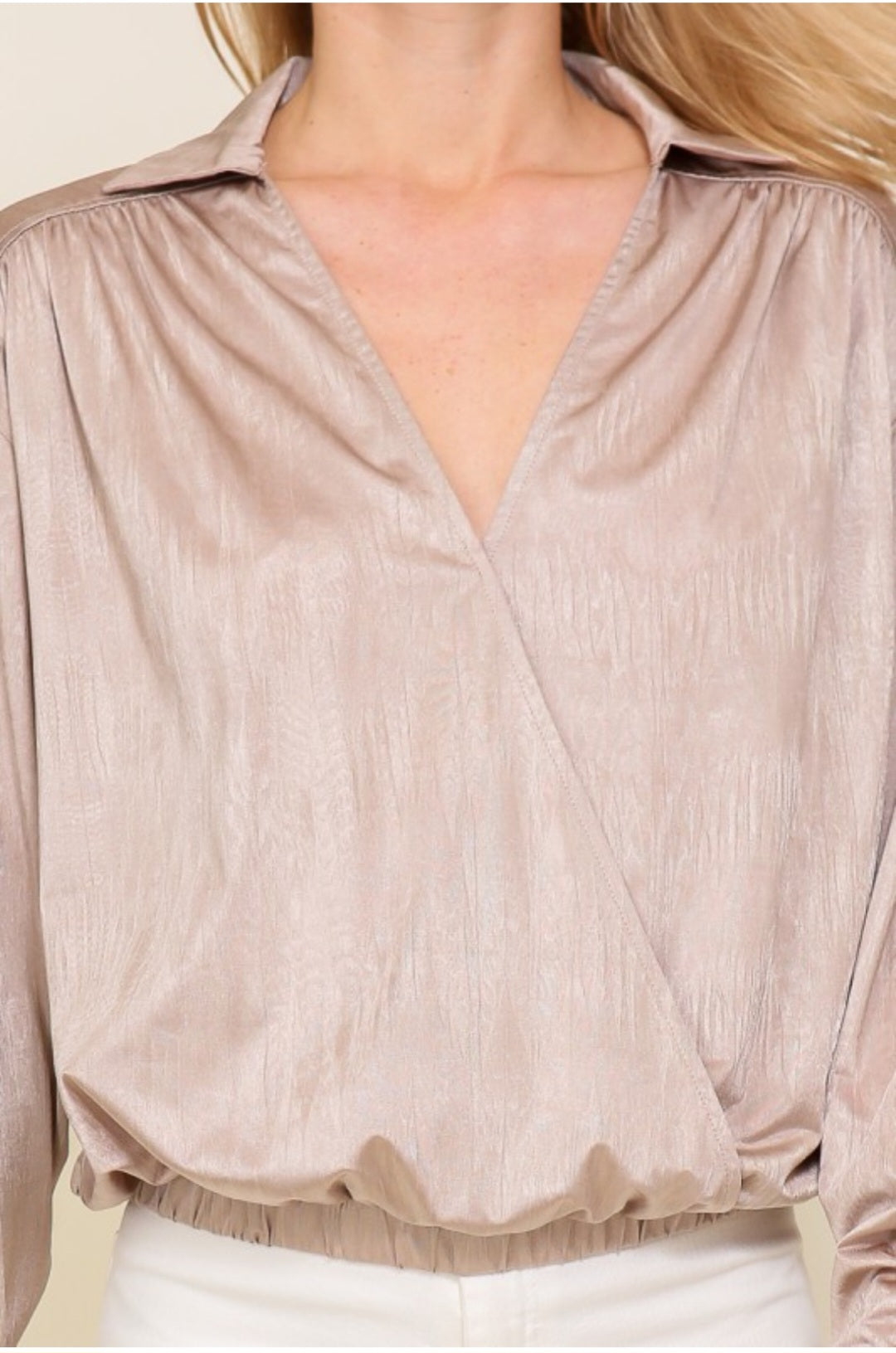 Holiday Surplice Satin Top