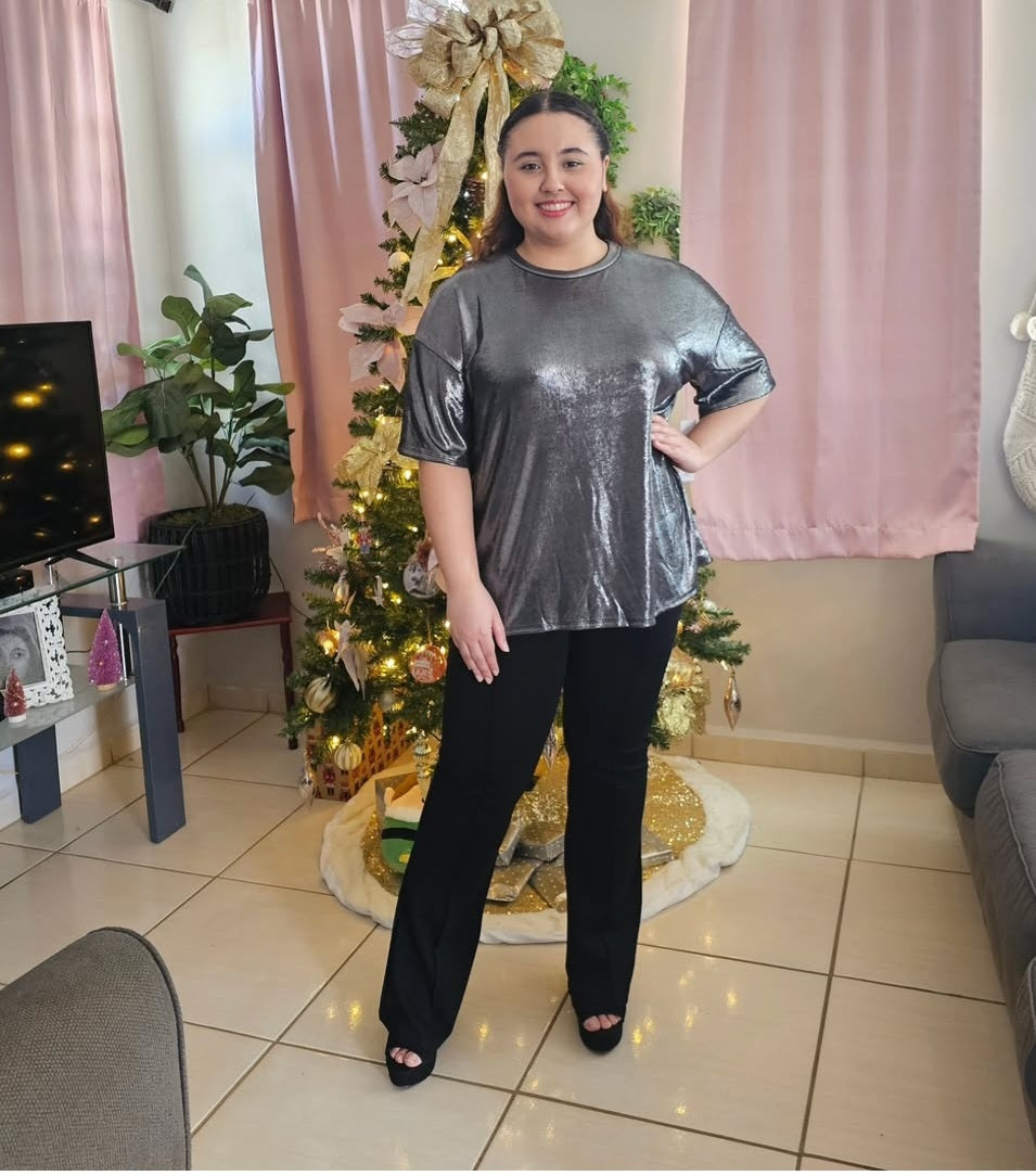 Metallic Knit Oversized Top
