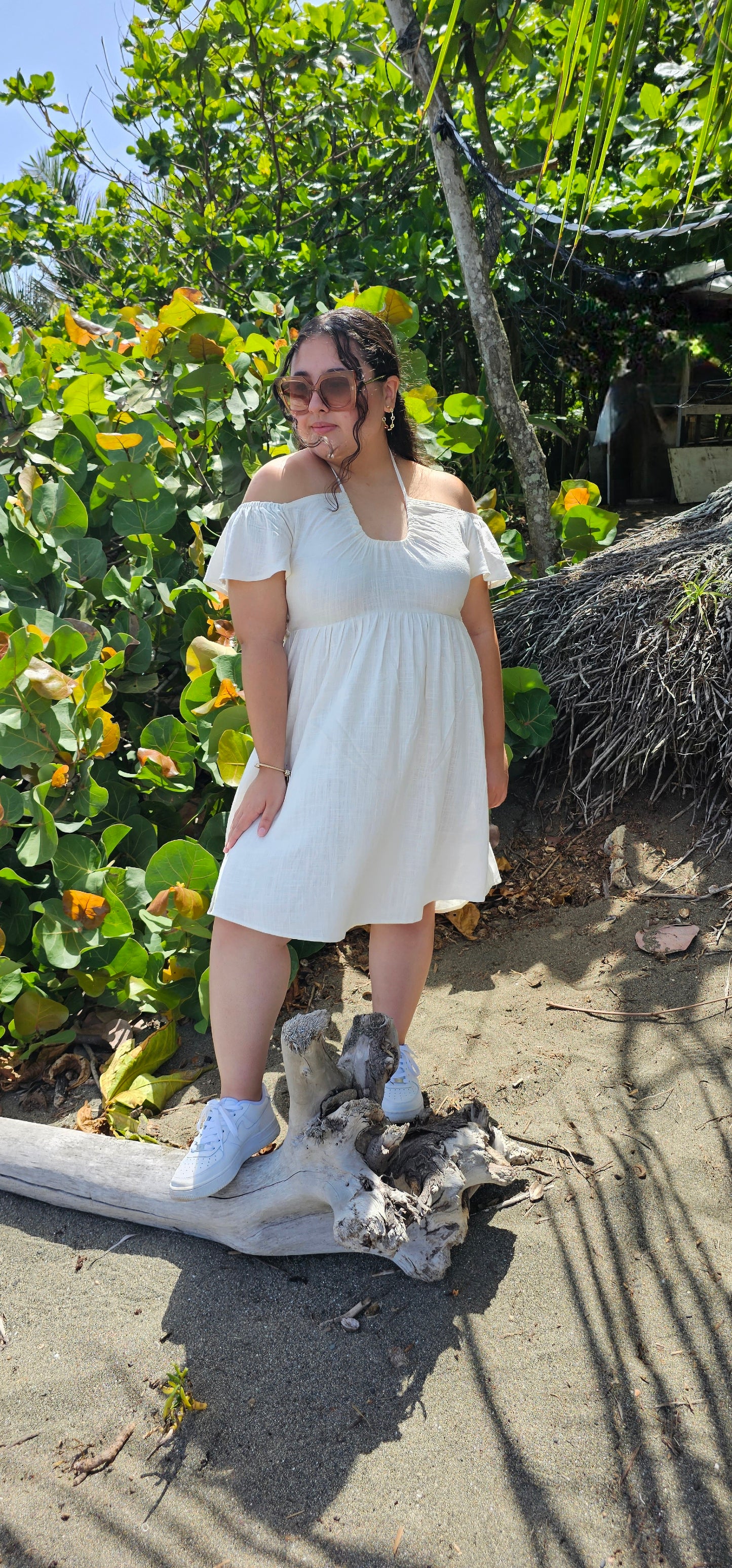 Keyhole neck strap ruffle sleeve dress