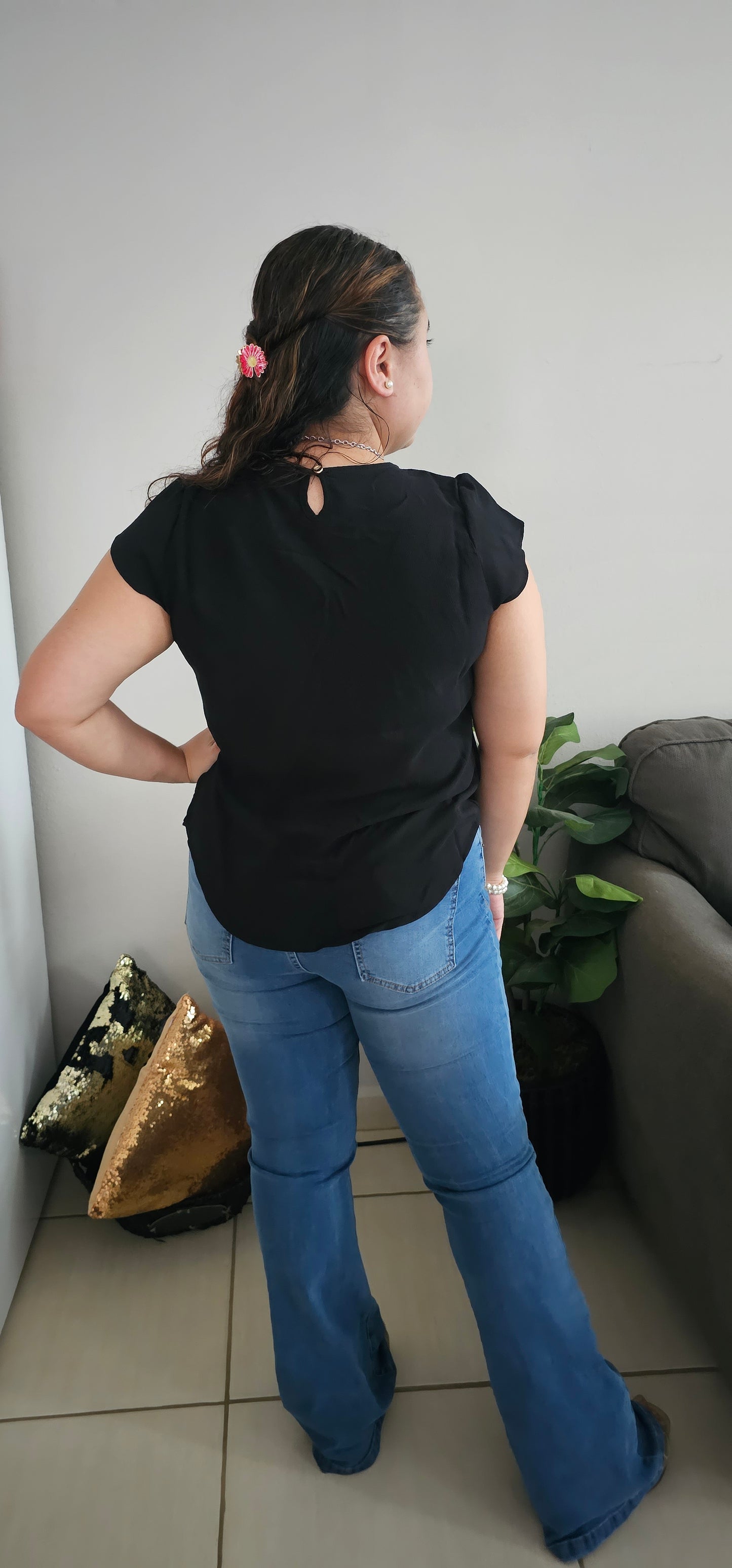 Short sleeve top with shoulder detail