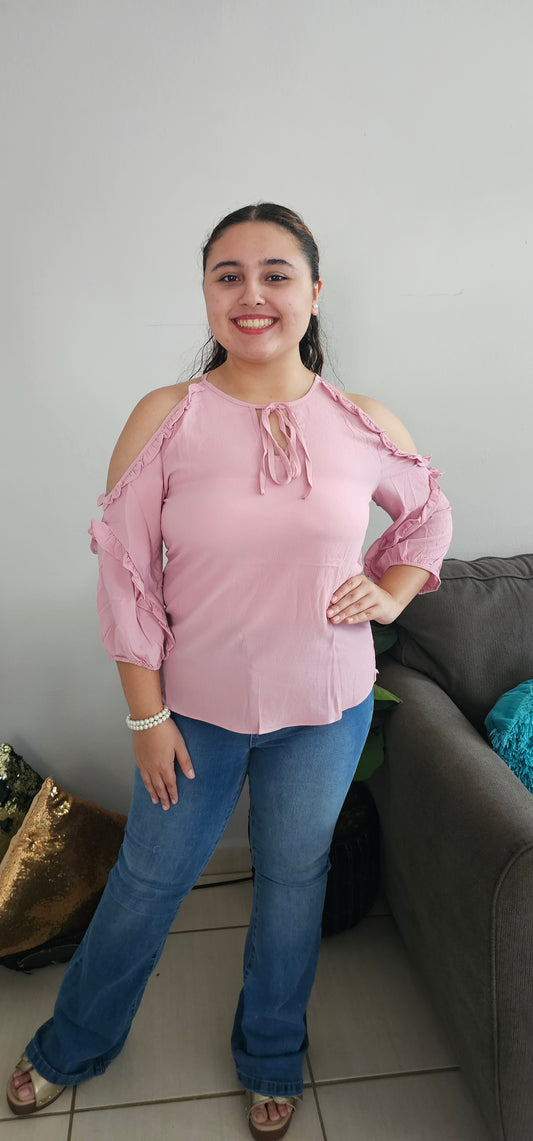 Solid cold shoulder blouse