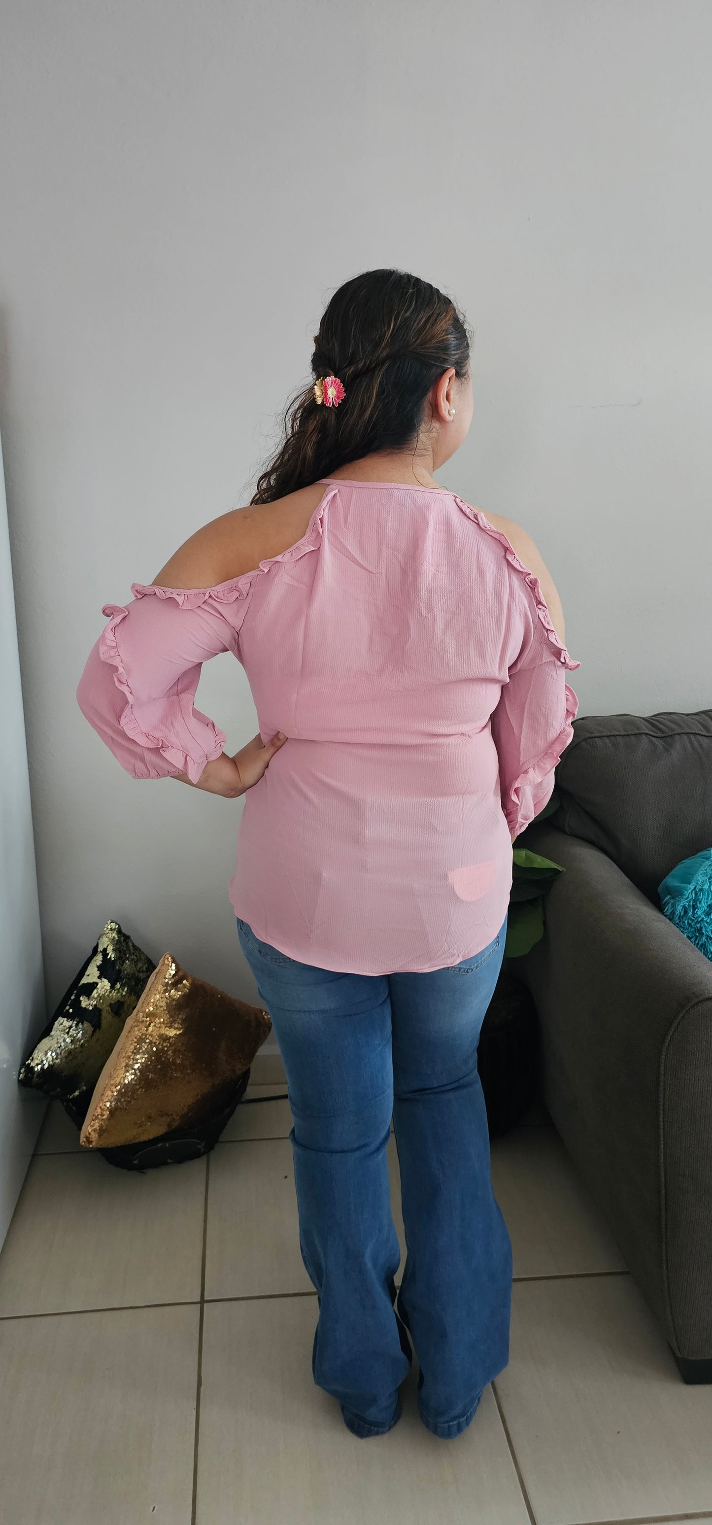 Solid cold shoulder blouse