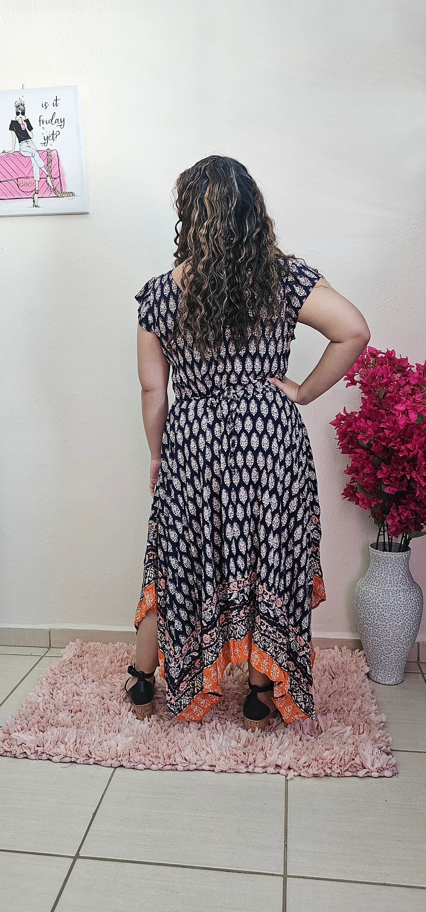 VNECK Hanky hem flower dress