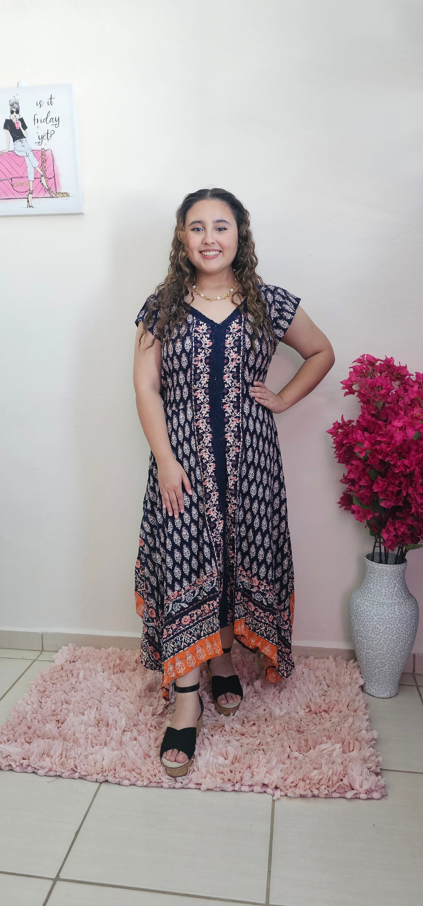 VNECK Hanky hem flower dress