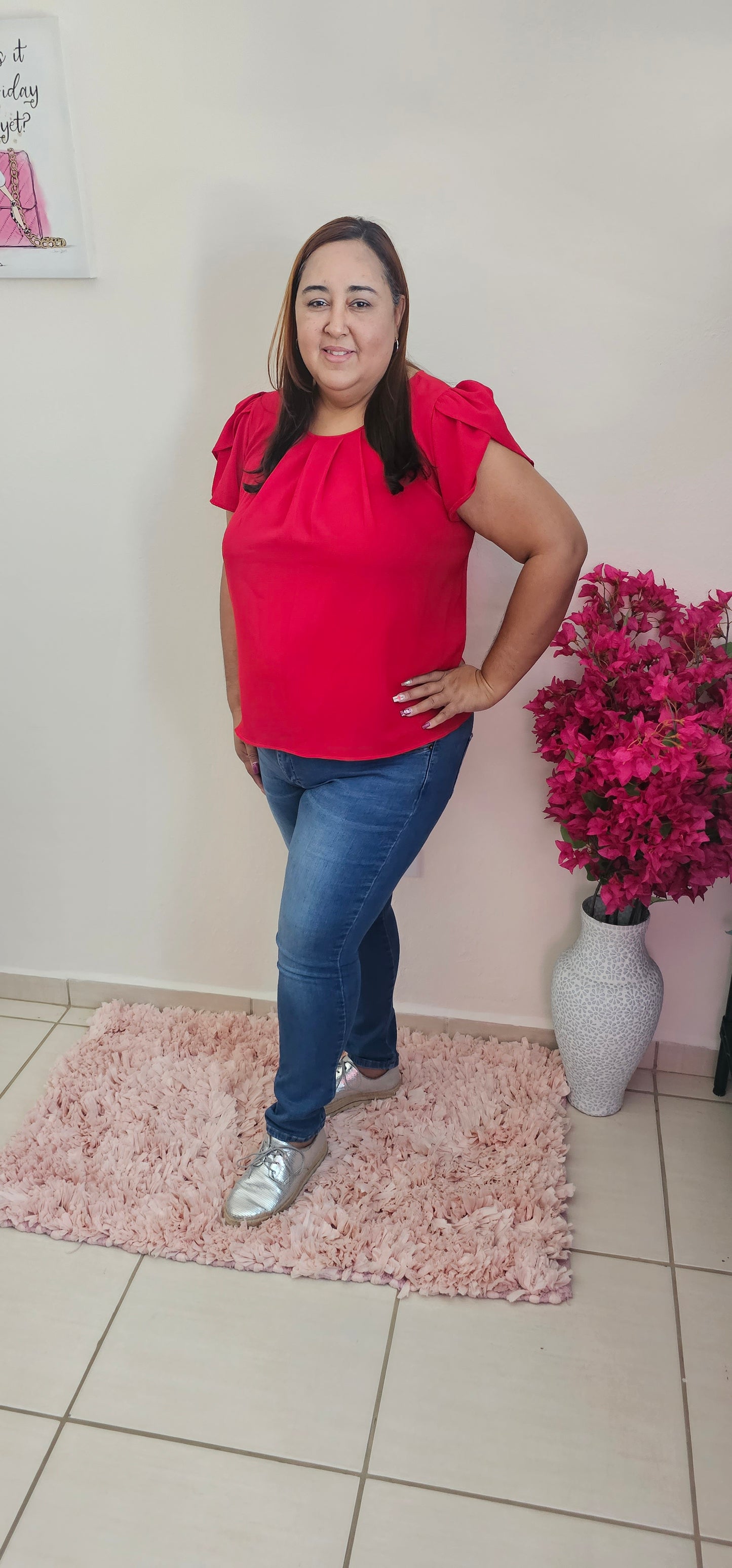 Plus solid short sleeve  blouse