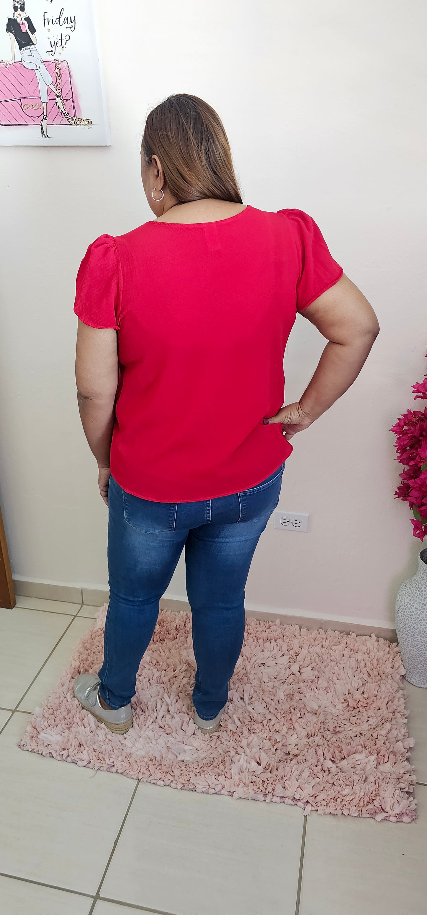 Plus solid short sleeve  blouse