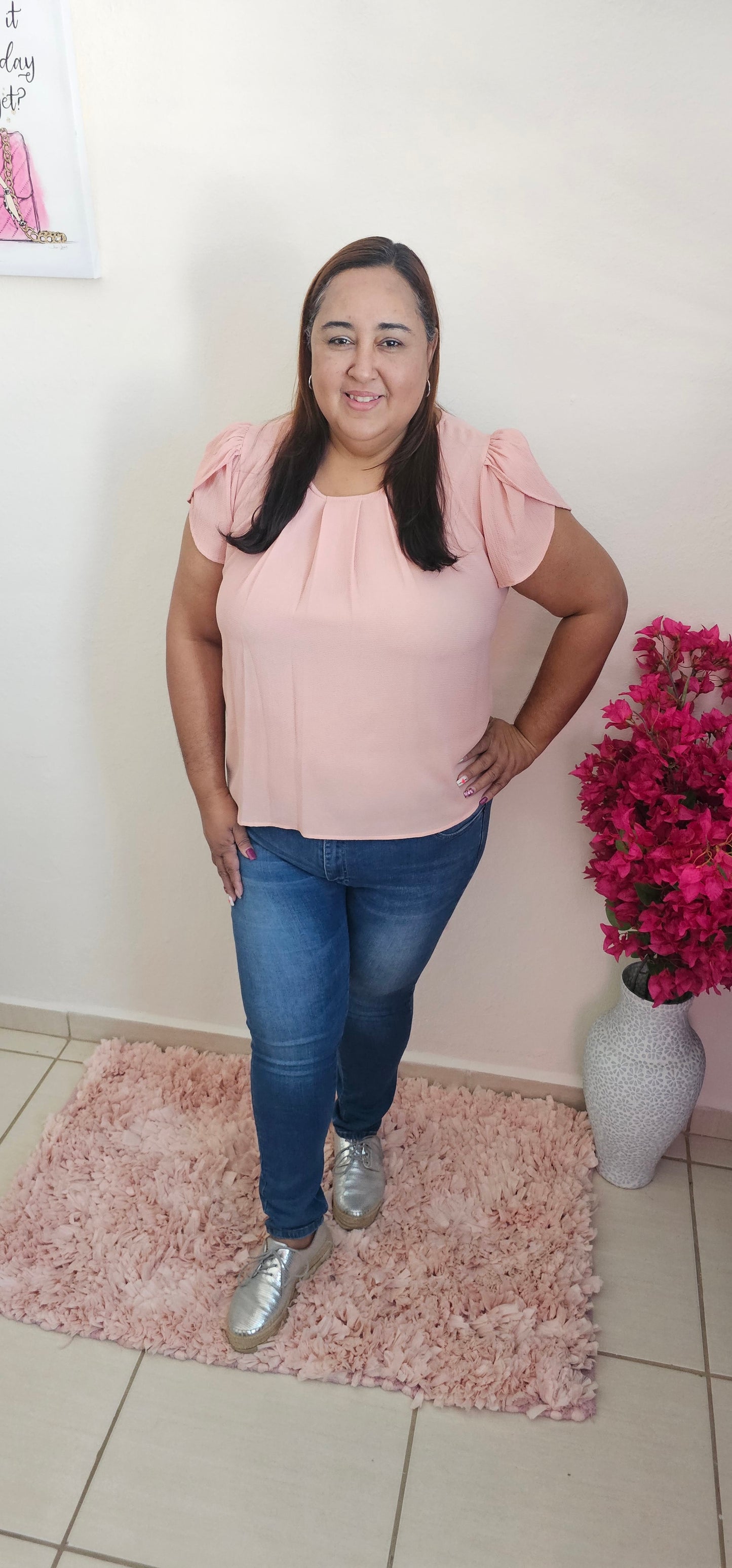 Plus solid short sleeve  blouse