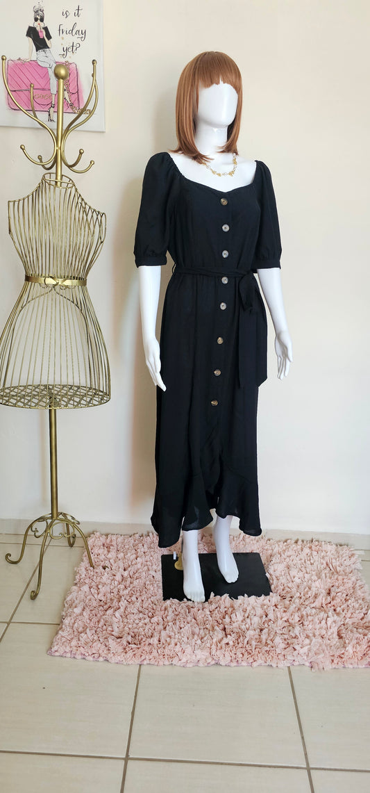 Plus size square neck button down tie waist hi low