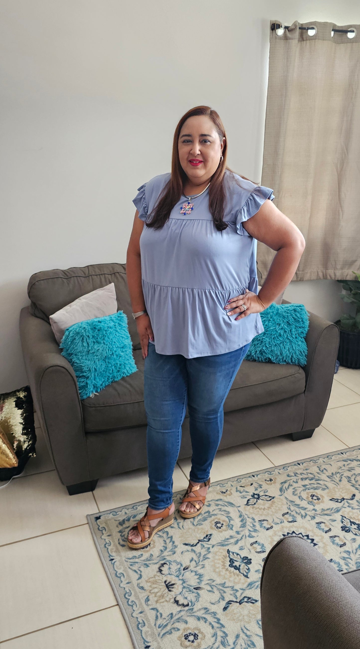 Plus size tiered ruffle solid swing top