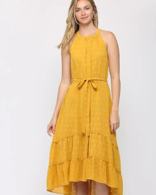 Halter Tie Back tiered Hi&Low Maxi Dress