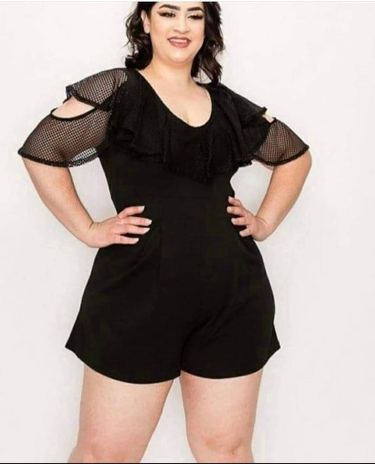 Plus size ruffle sleeve romper