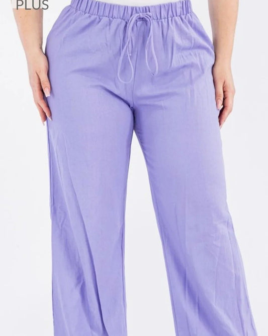 Plus size Linen elastic waist wide leg pant