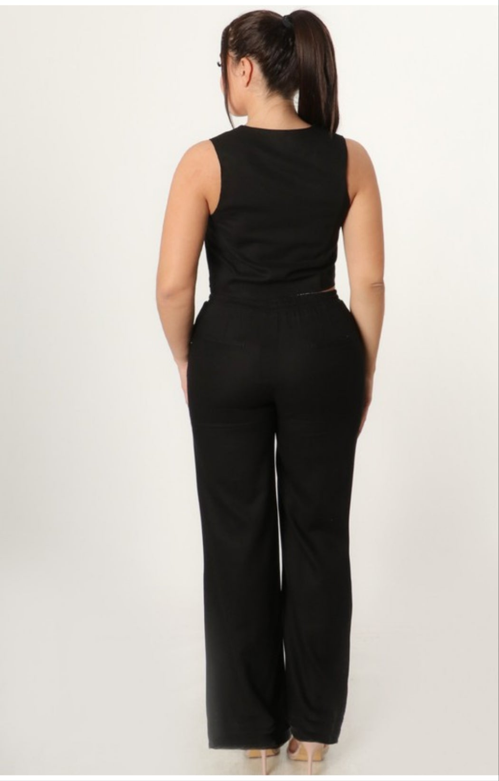 LINEN DRAWSTRING VEST AND WIDE LEG PANT SET