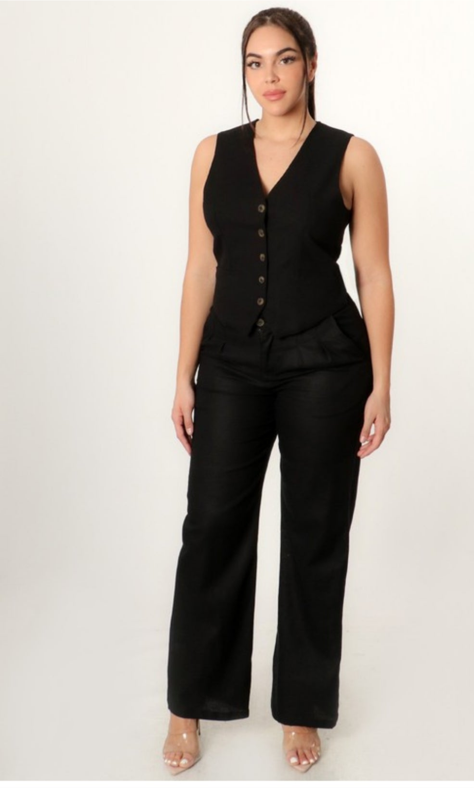 CLASSIC LINEN VEST AND WIDE LEG PANT SET