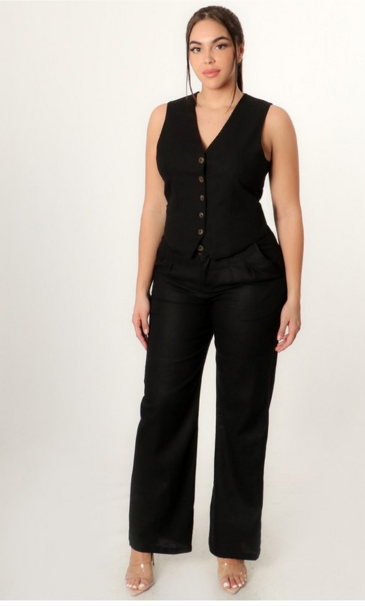 CLASSIC LINEN VEST AND WIDE LEG PANT SET