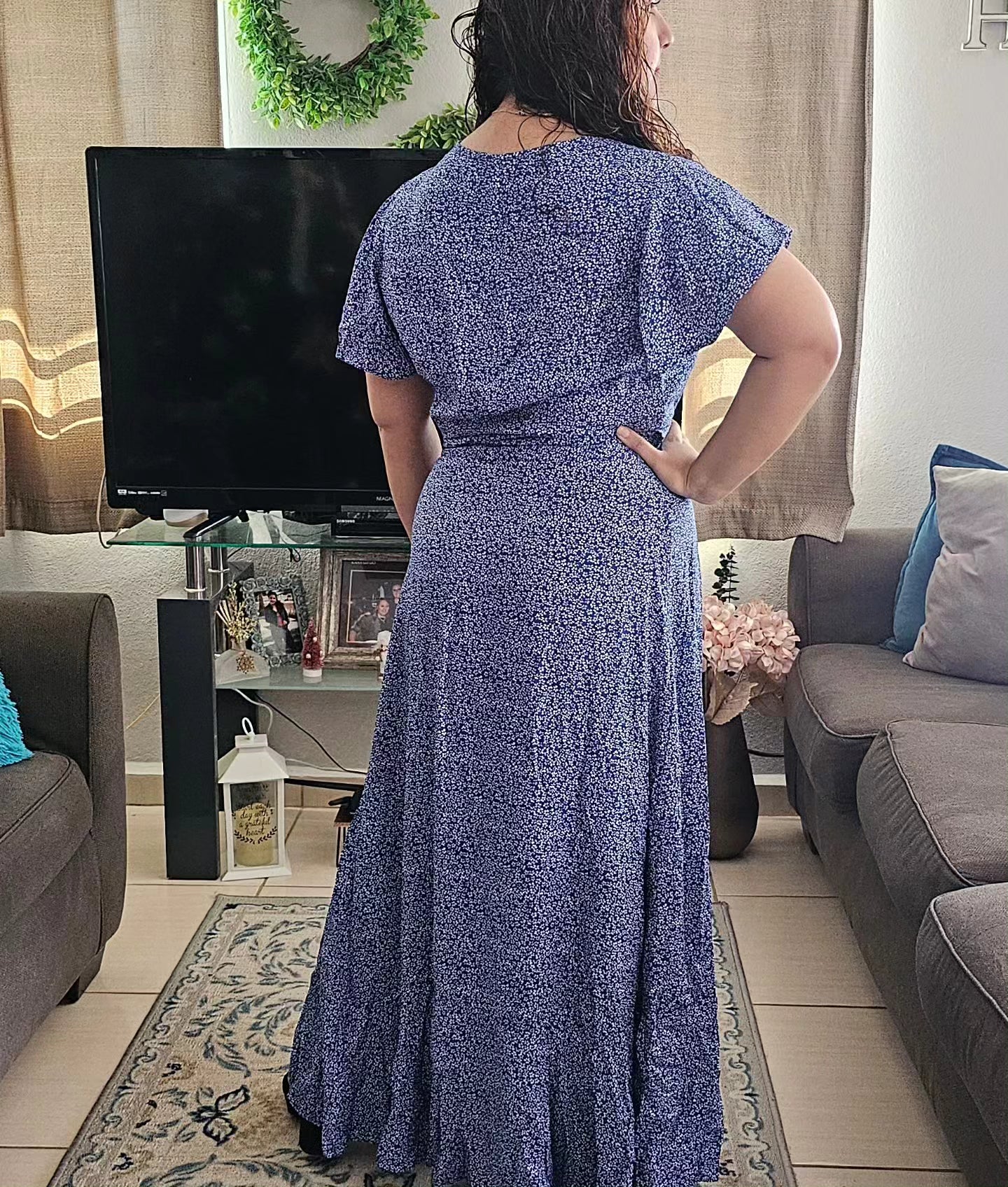 Floral print bohemian waist tied dress