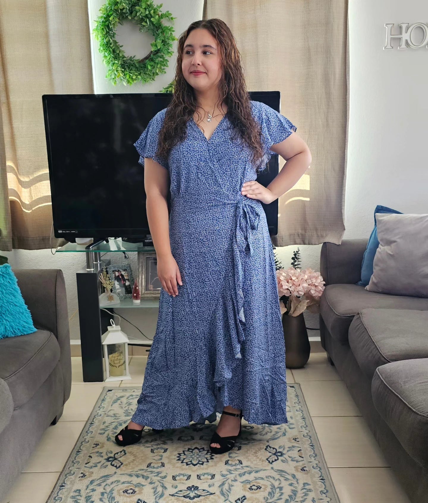 Floral print bohemian waist tied dress