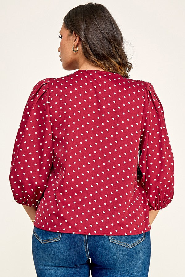 Balloon 3/4 Sleeve Neck Scarf Detail Top