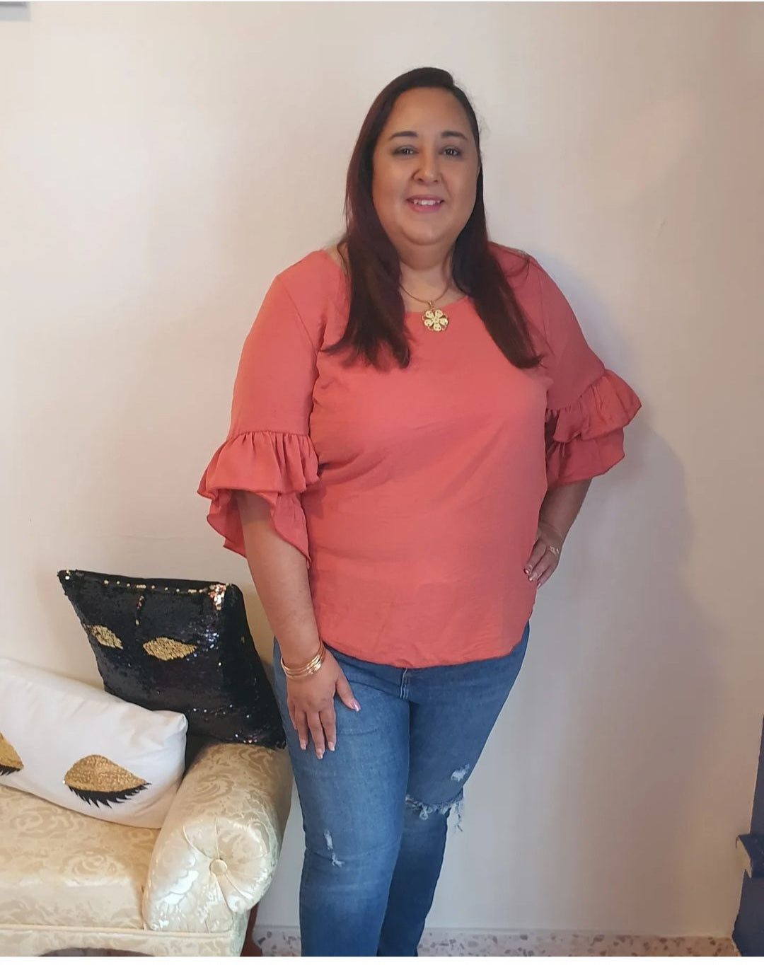 Ruffle sleeve plus top