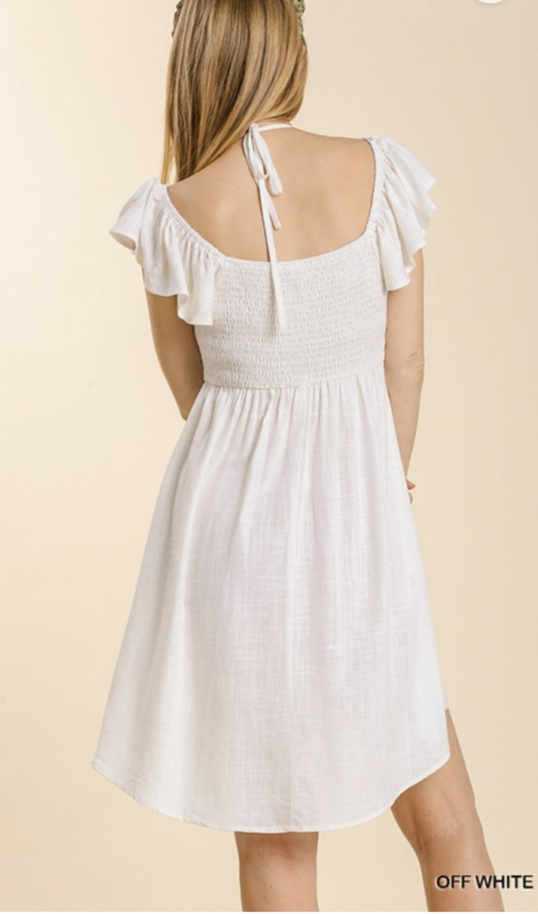 Keyhole neck strap ruffle sleeve dress