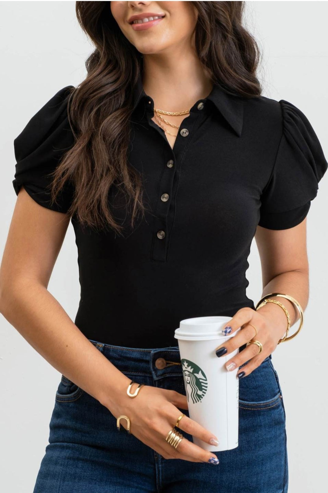 Collared twist sleeve woven top