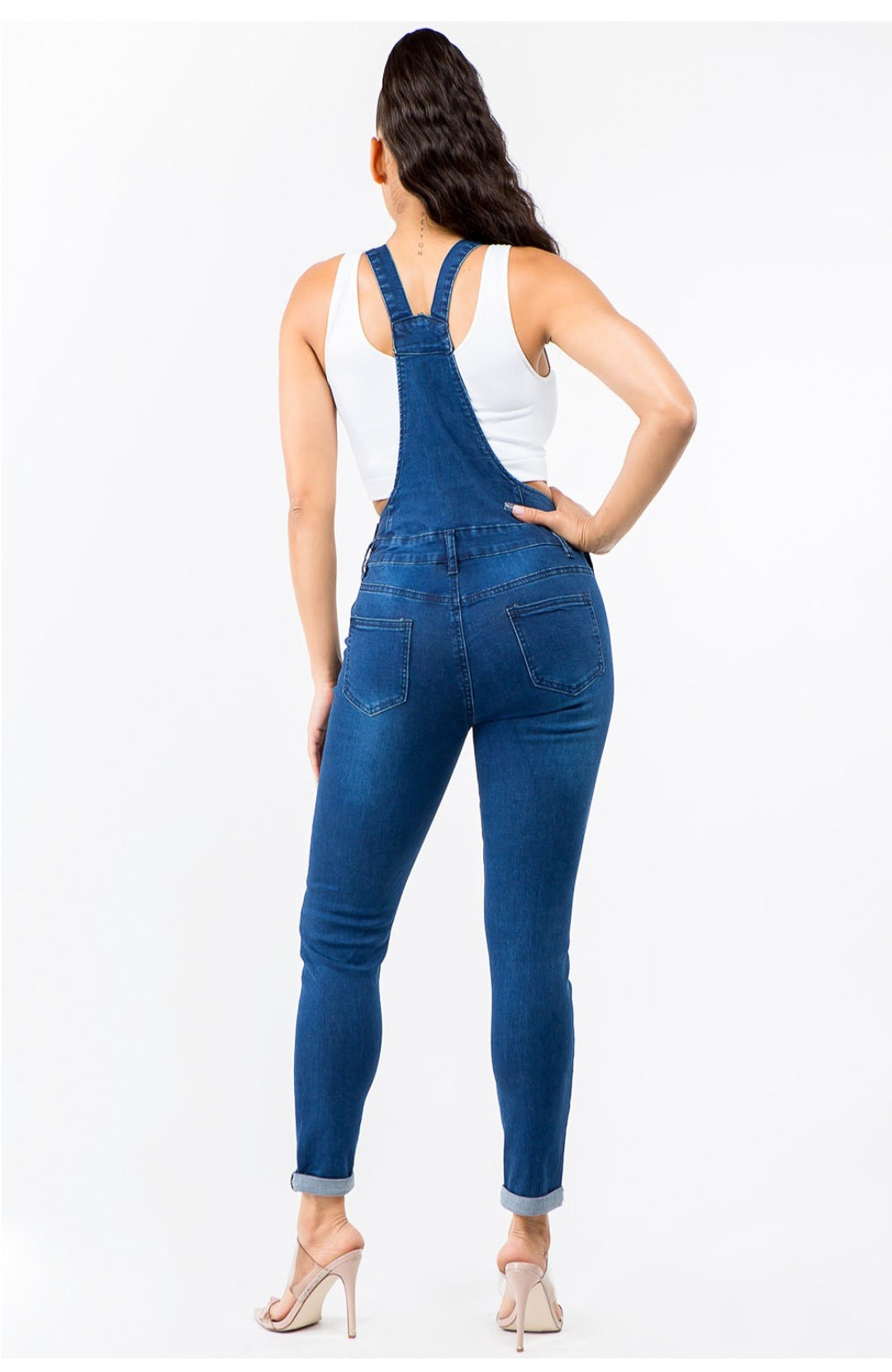 Knee destroyed basic denim overall