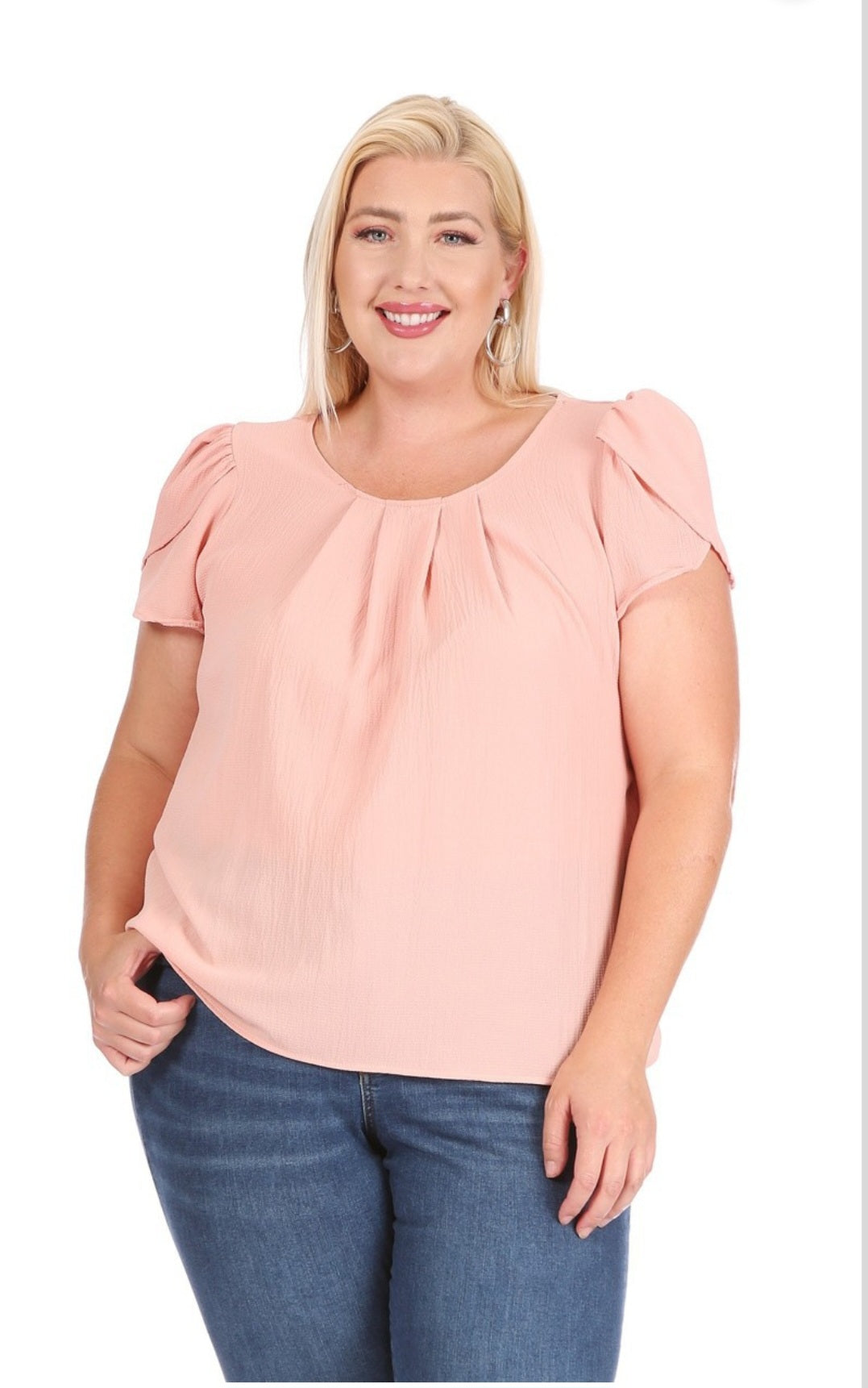 Plus solid short sleeve  blouse