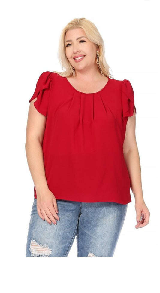 Plus solid short sleeve  blouse