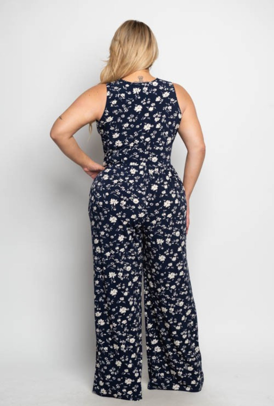 Plus size print sleeveless Wide leg jumpsuit