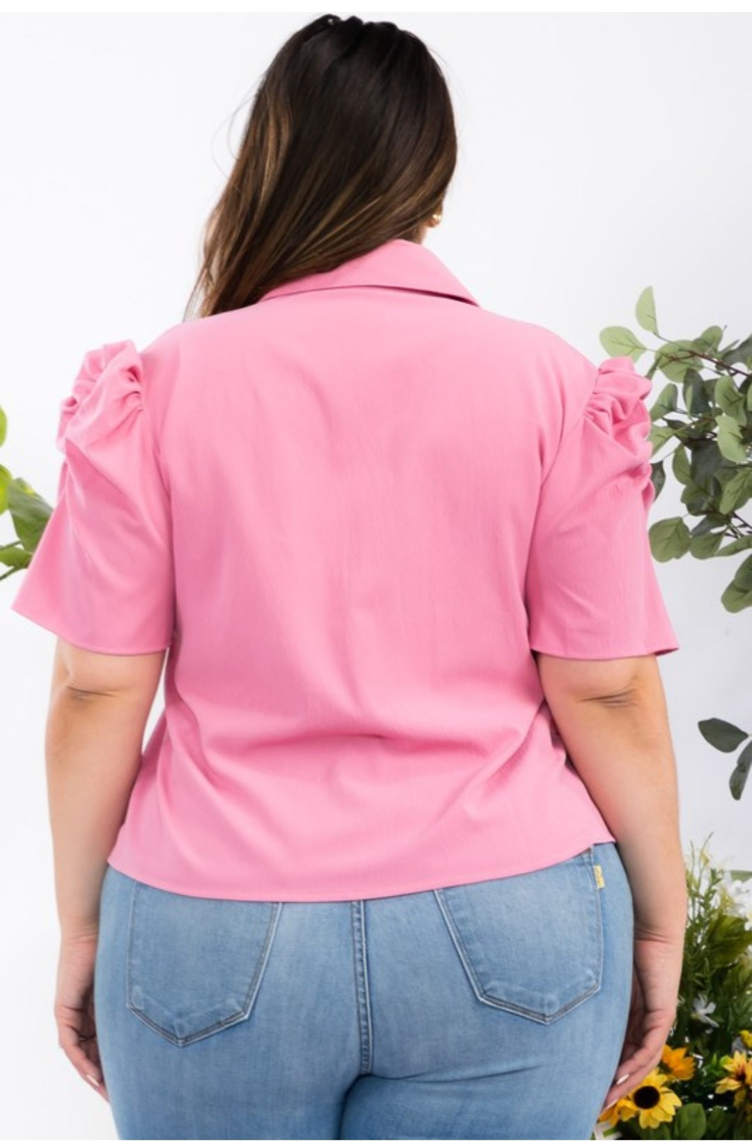 Camisa de botones y Rhinestones plus size