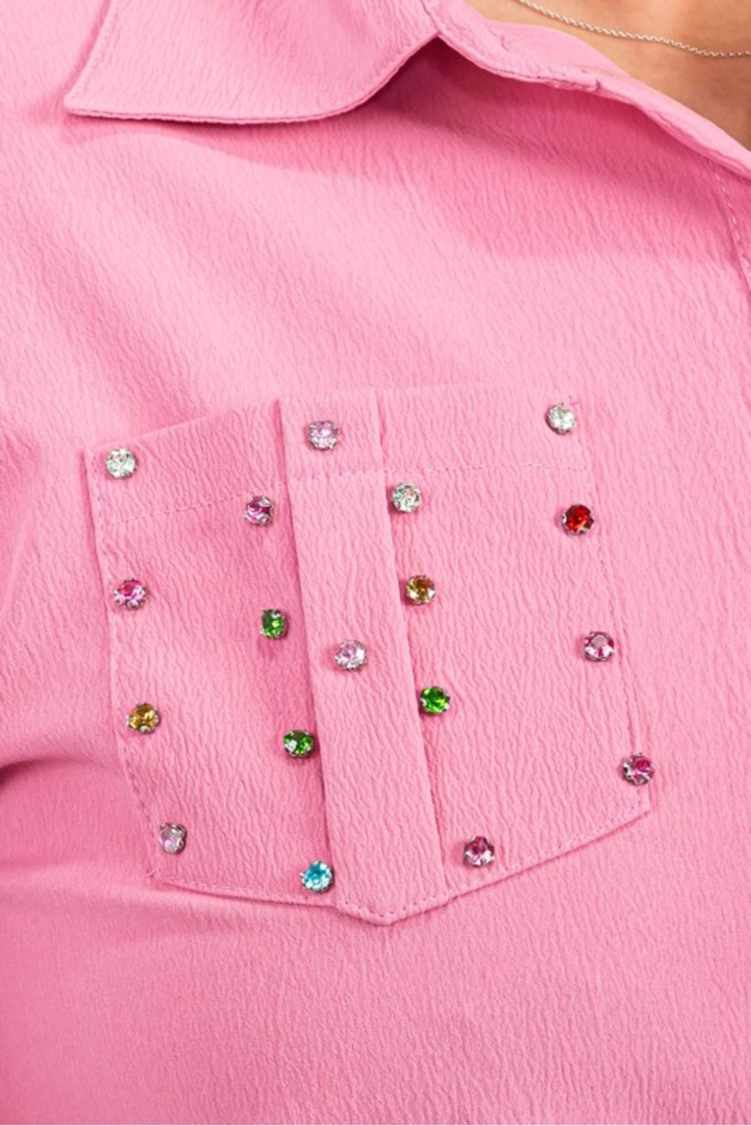 Camisa de botones y Rhinestones plus size