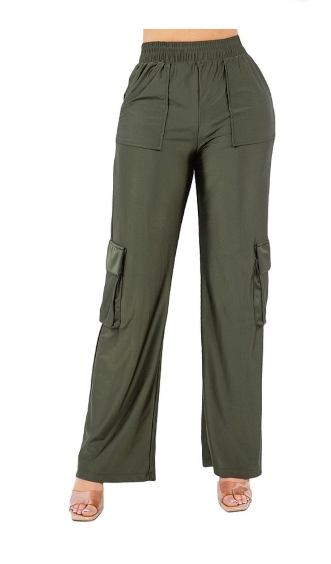 Solid cargo pocket straight leg pant