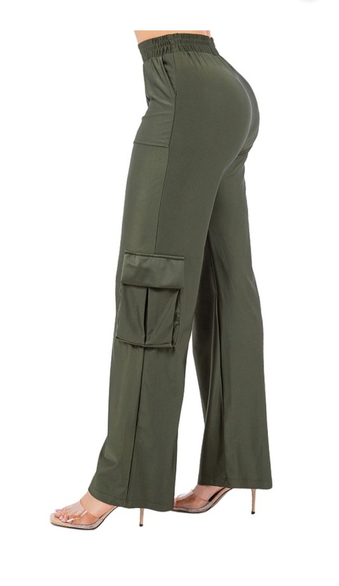 Solid cargo pocket straight leg pant