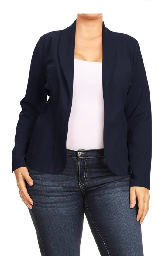 Plus size open front long sleeve blazer