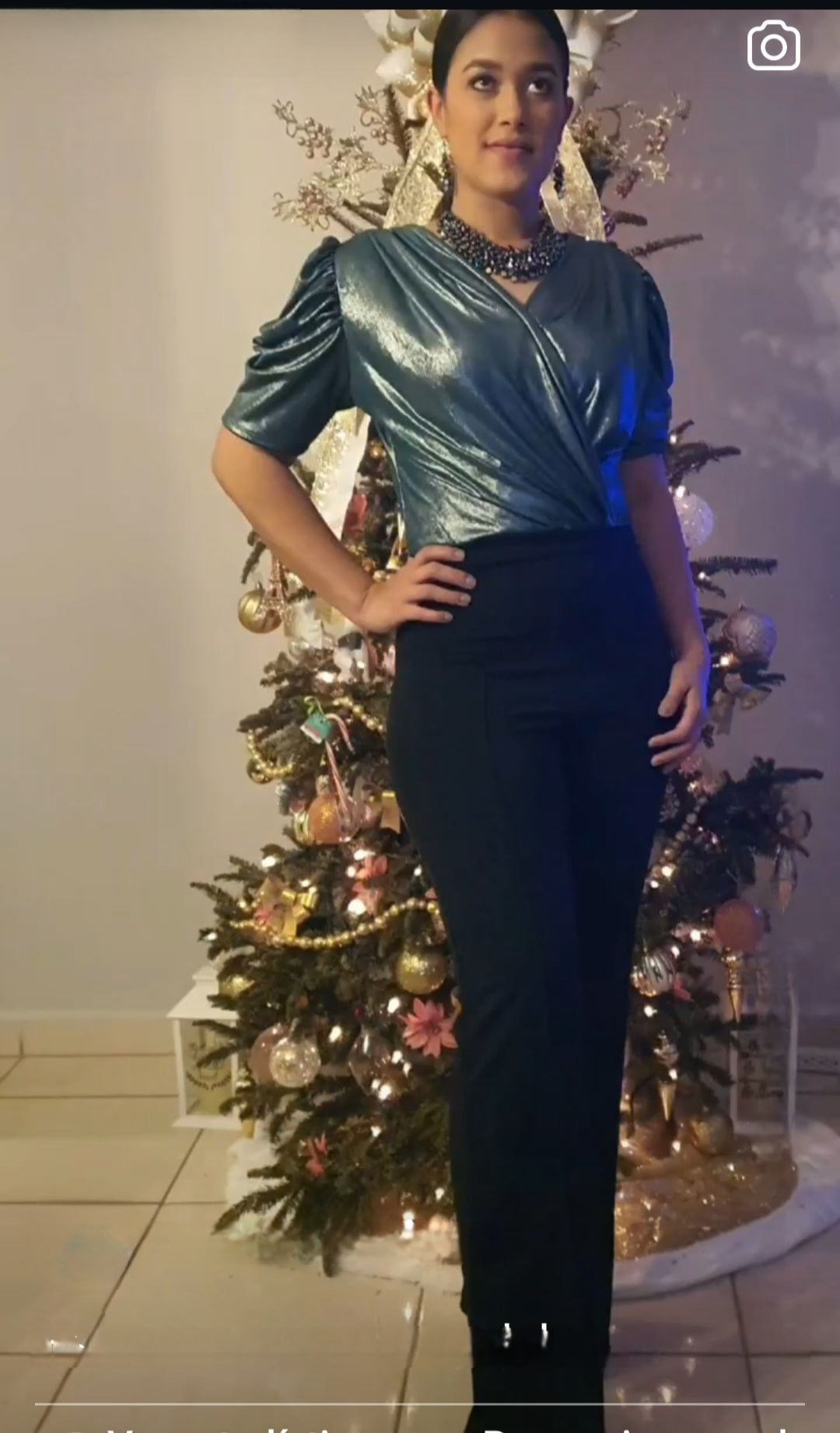 Color green/black Jumpsuit, puff sleeve Hight waisted wide leg