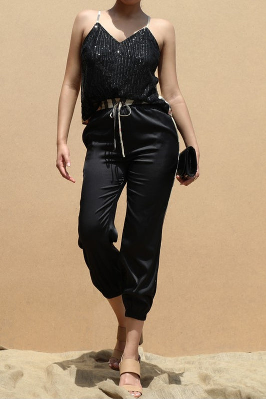 Shirt top and satin pant set