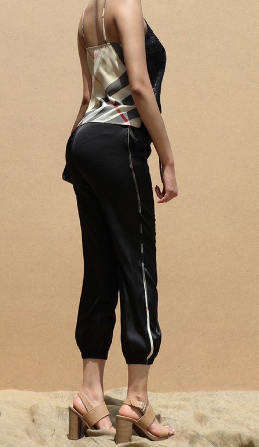 Shirt top and satin pant set