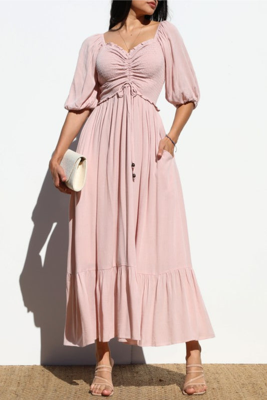 Smocked top woven long dress