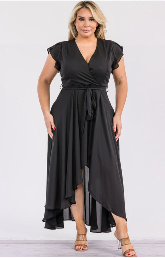 Junior plus surplice faux wrap maxi dress