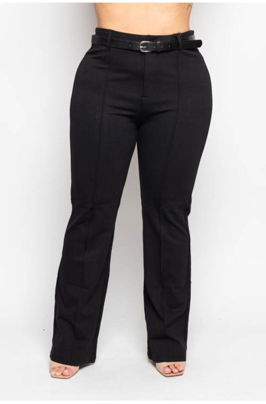 Plus size straight leg pintuck belted trouse
