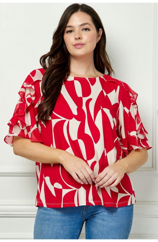 Plus Size Wildly Abstract Boatneck Top